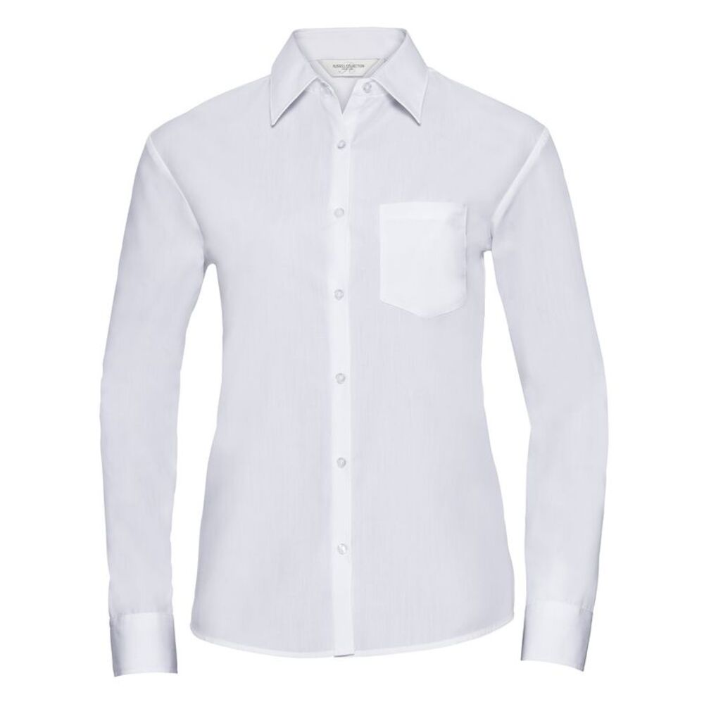 Russell Collection Womens/Ladies Poplin Easy-Care Long-Sleeved Shirt / White
